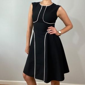 London Times Black Midi Dress with White Piping